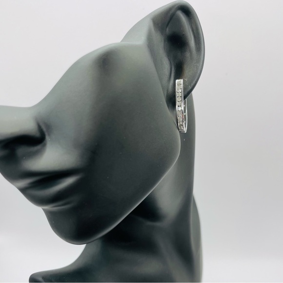 1.00 CT Channel Natural Diamond Sterling Silver Large Hoops - Picture 3 of 6